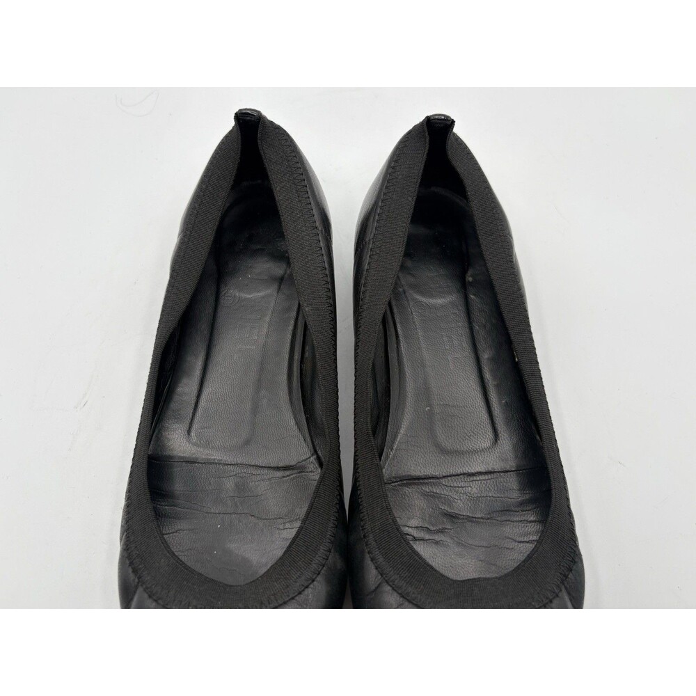 Chanel Black Ballet Flats Patent Leather Cap Toe CC Logo Ruffle Accent EU 35.5 - Picture 7 of 13